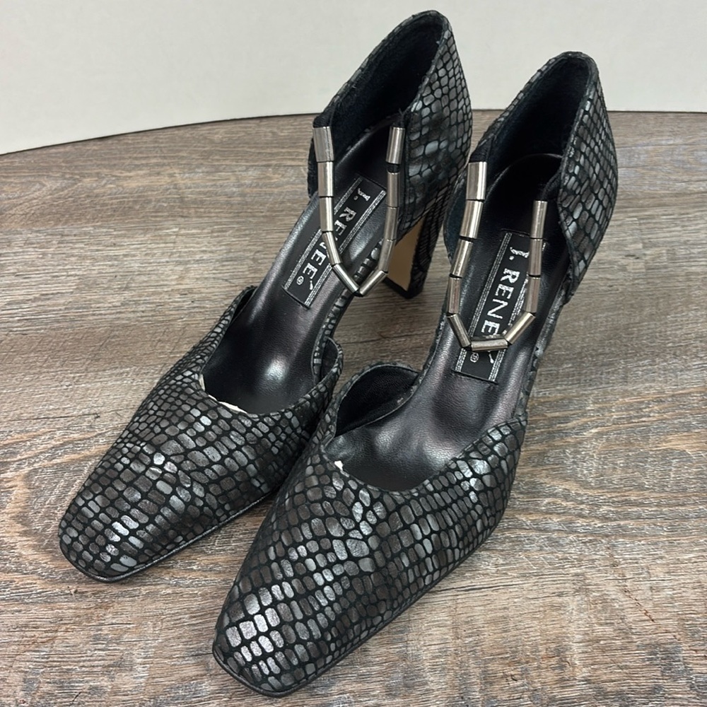 J. Reneé 6053 Leather Heels with Embellished Elastic Ankle Strap Size 8